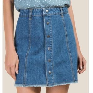 Francesca’s Harper Snap Front Denim Mini Skirt